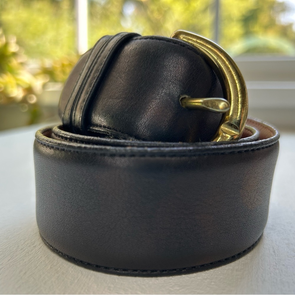 Coach Black Leather Belt with Gold Buckle